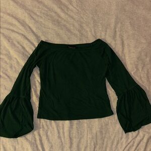 Topshop Green Ribbed Long Sleeve Top